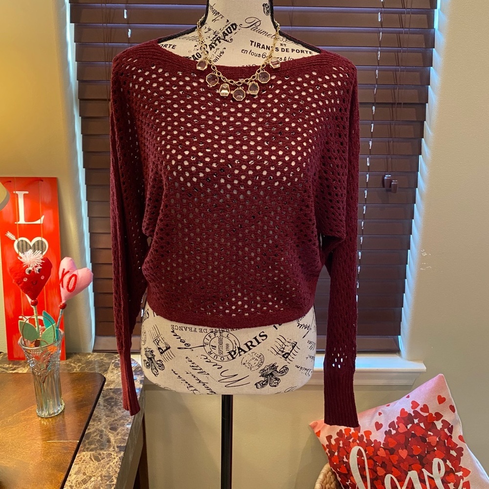 - Burgundy see through sweater size XXS ❤️